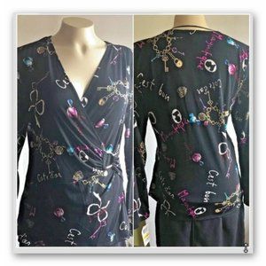 NWT Charter Club V-neck long sleeve top stretch French  C'est bon Cote d'or